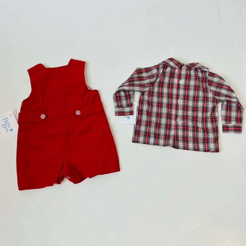NWT Bailey Boys Size 3M Red Corduroy Jon Jon Set